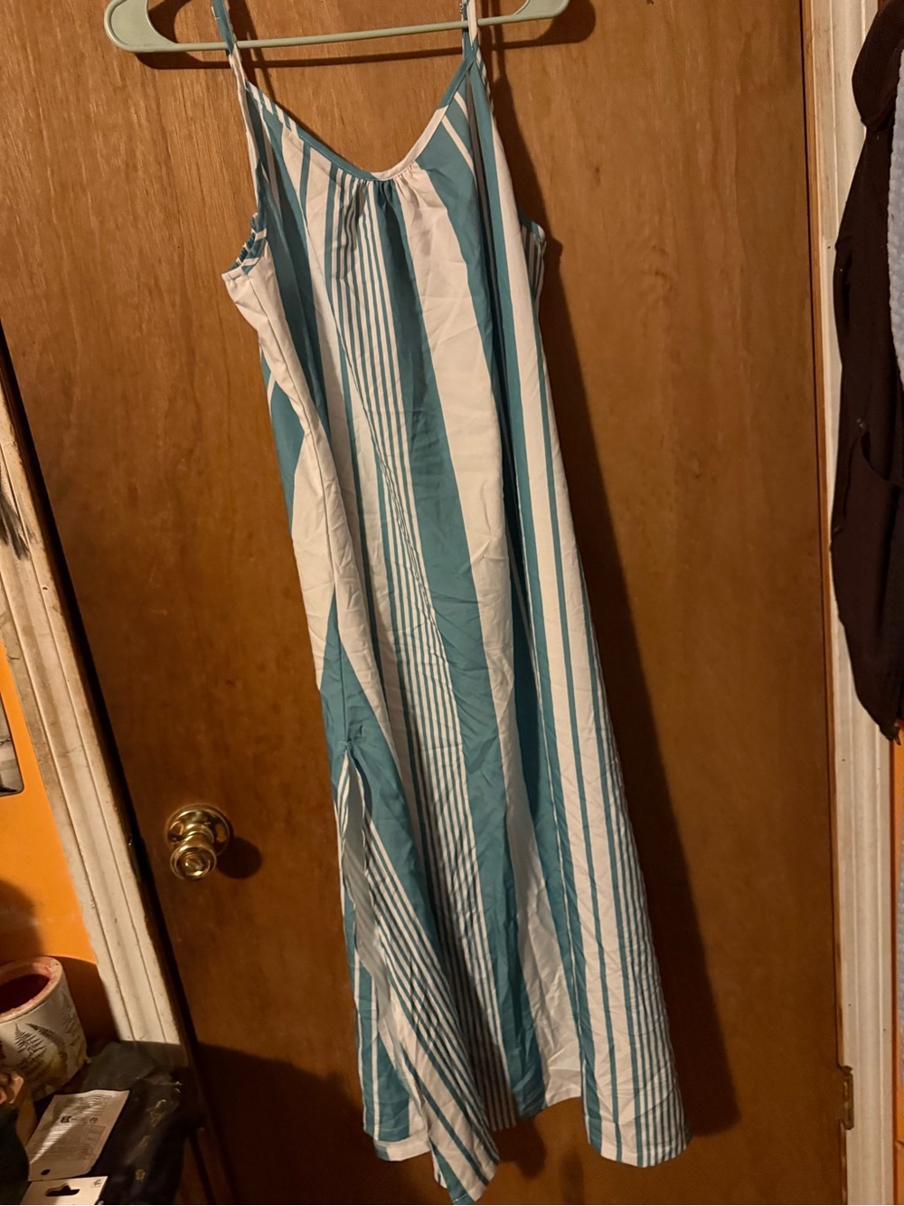 & Other Stories Teal and White Striped Maxi Slip Dress